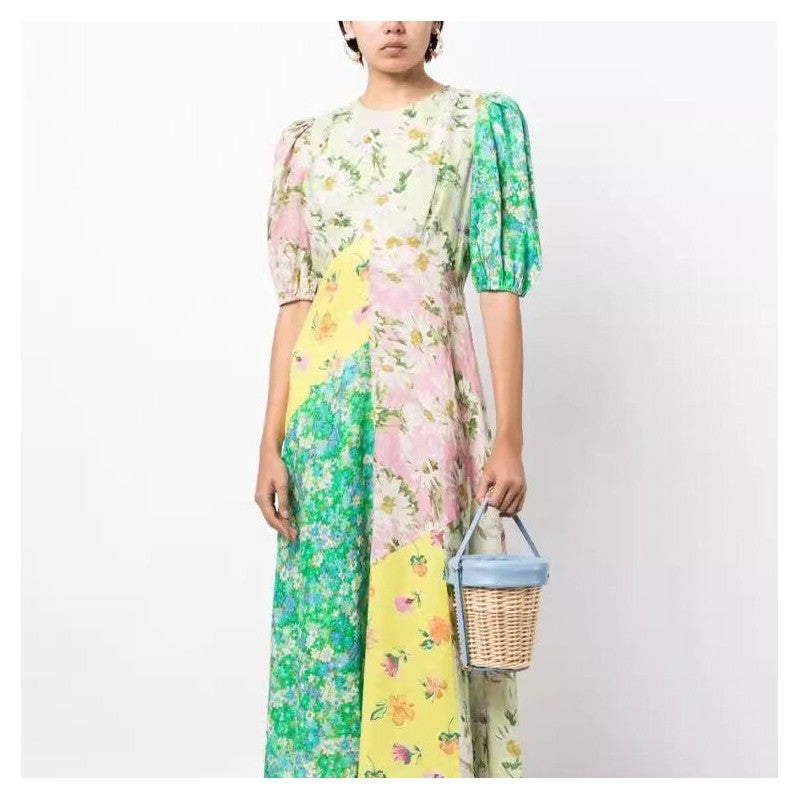 Stylish Printed Bubble Sleeve Bodycon Dress