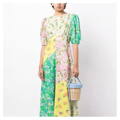 Stylish Printed Bubble Sleeve Bodycon Dress