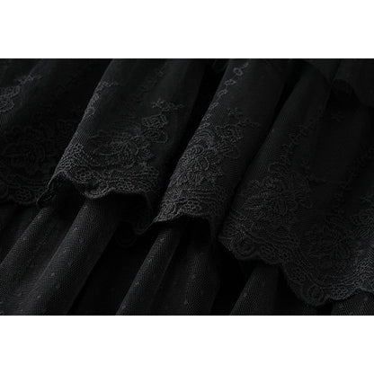 Layered Lace Patchwork A-Line Skirt in Solid Color