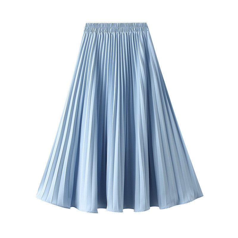 Solid Color Elastic Waist A-Line Pleated Skirts