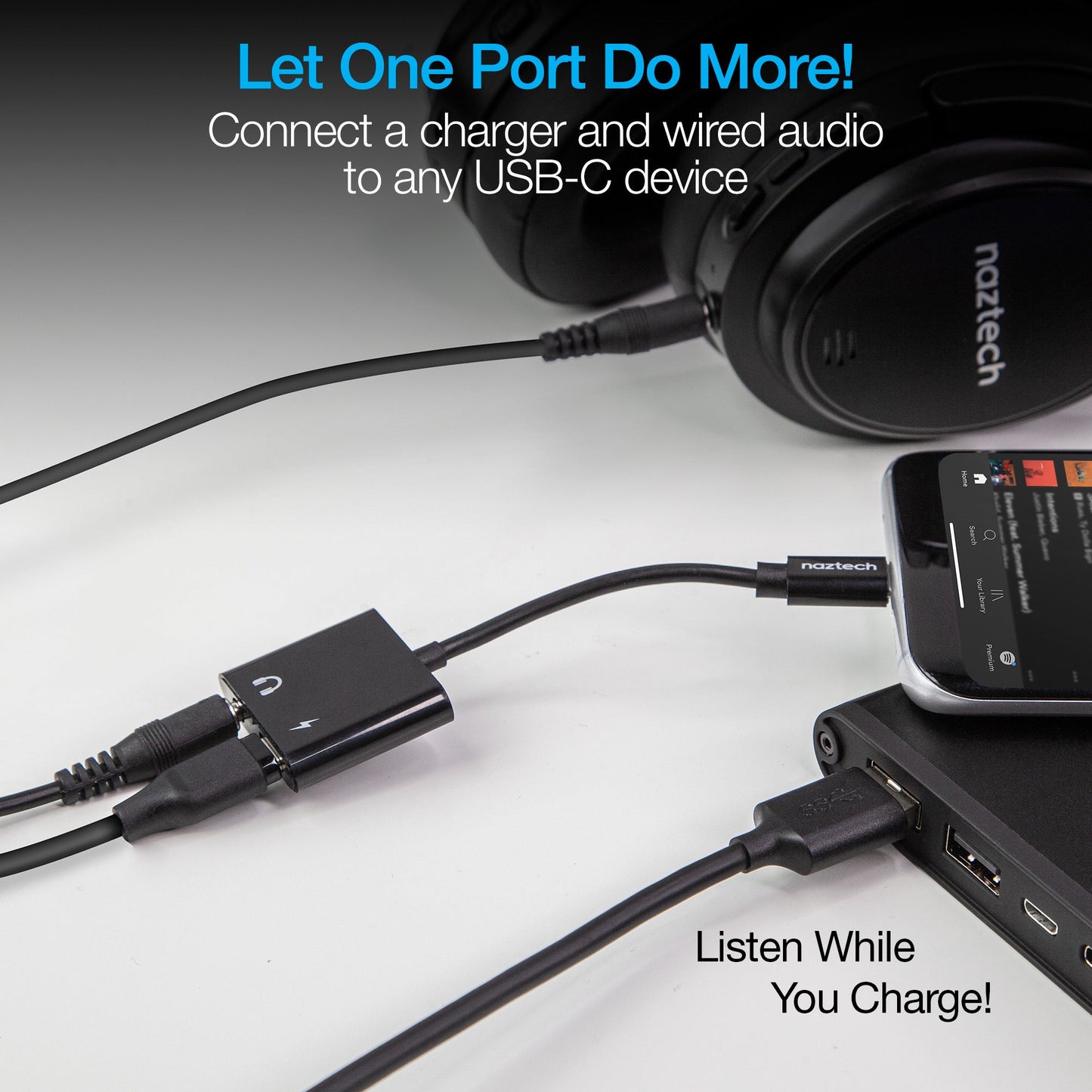 Naztech USB-C and 3.5mm Audio + Charge Adapter