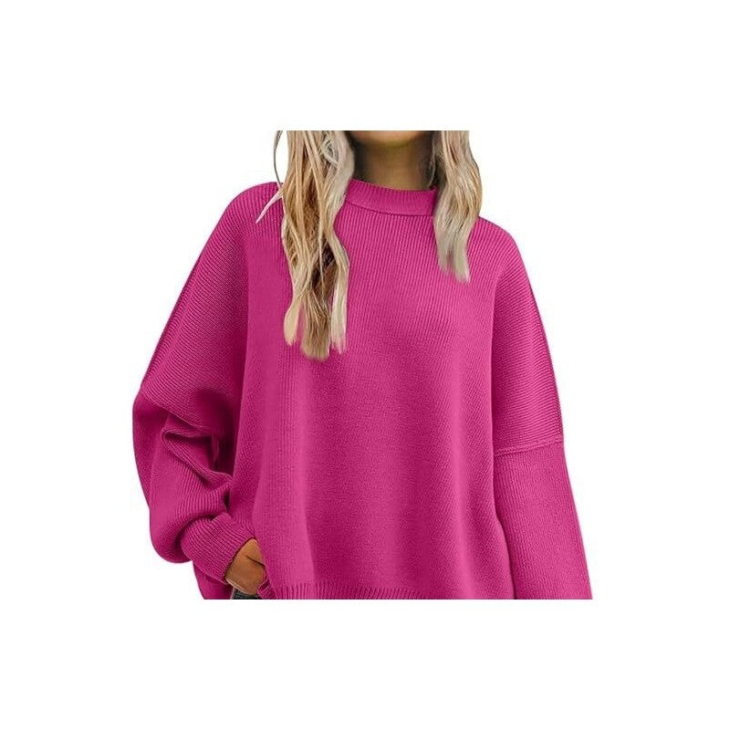 Sure! Here is an optimized title for your clothing product:

"Cozy Batwing Sleeve Knit Sweater with Side Sl