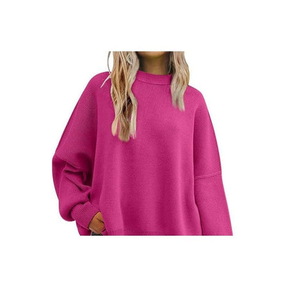 Sure! Here is an optimized title for your clothing product:

"Cozy Batwing Sleeve Knit Sweater with Side Sl