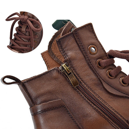 Vintage Cow Leather Platform Shoes Boots