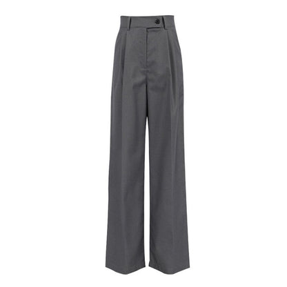 High Waist Straight Leg Casual Suit Trousers in Solid Color