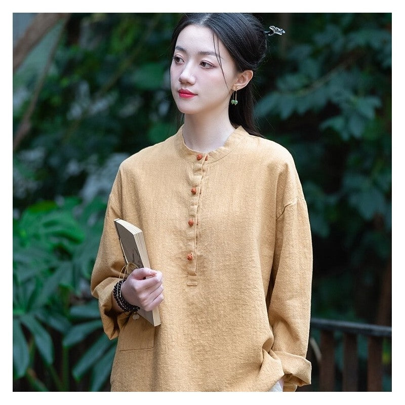 Stand-Up Collar Solid Color Button-Up Sweater