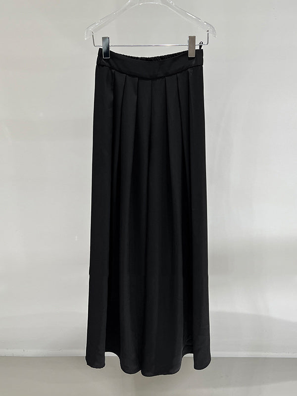 High Waisted Wide Leg Elasticity Pleated Solid Color Pants Trousers