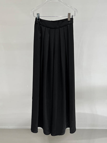 High Waisted Wide Leg Elasticity Pleated Solid Color Pants Trousers