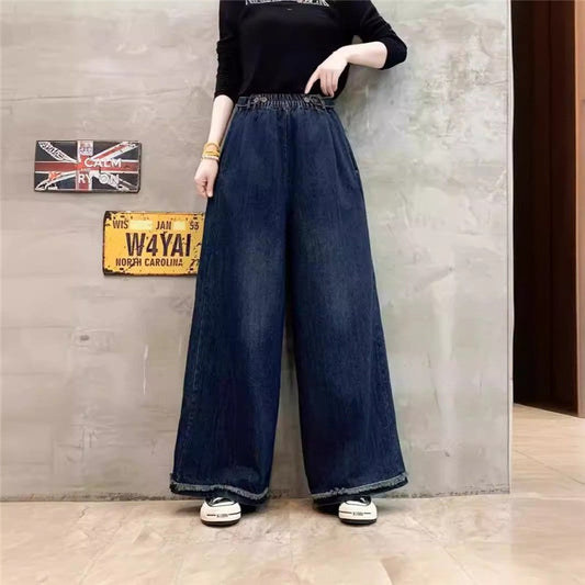 High-Waisted Solid Color Elastic Wide Leg Straight Pants