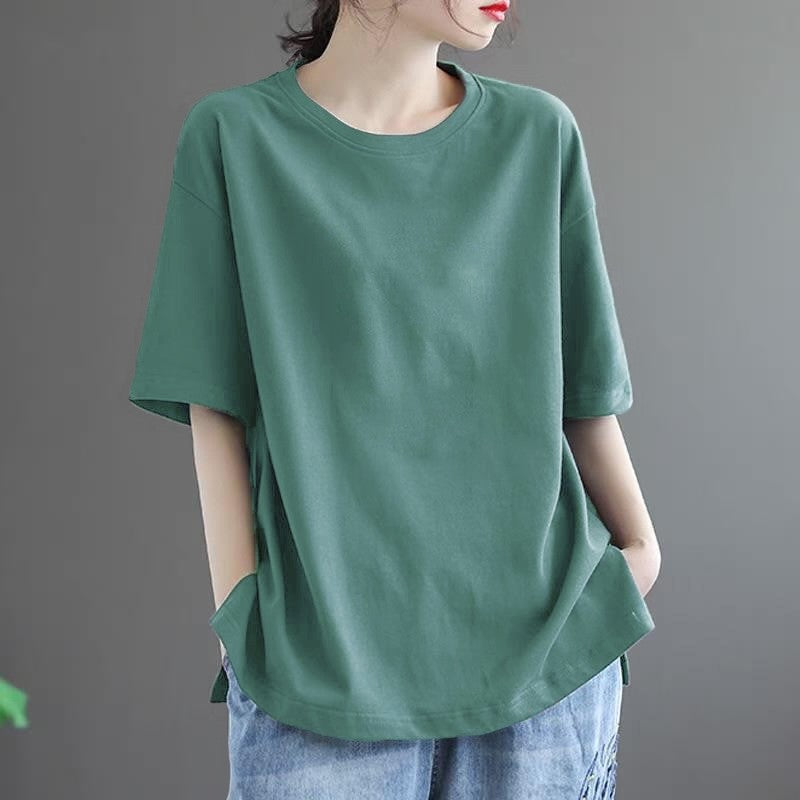 Casual Loose-Fit Solid Color T-Shirt
