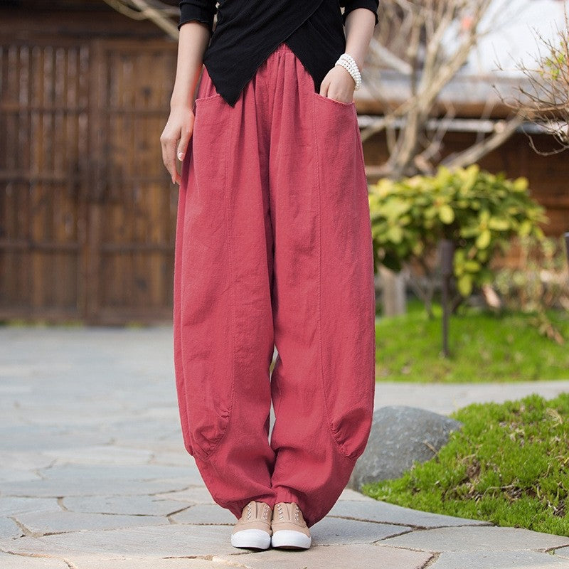 Ramie Cotton Sand Wash Soft & Versatile Wide Leg Pants For Home, Travel & Leisure