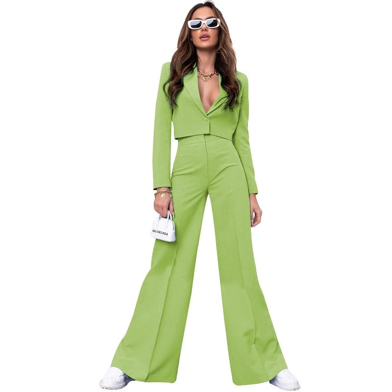 Solid Color Jacket and Pants Set