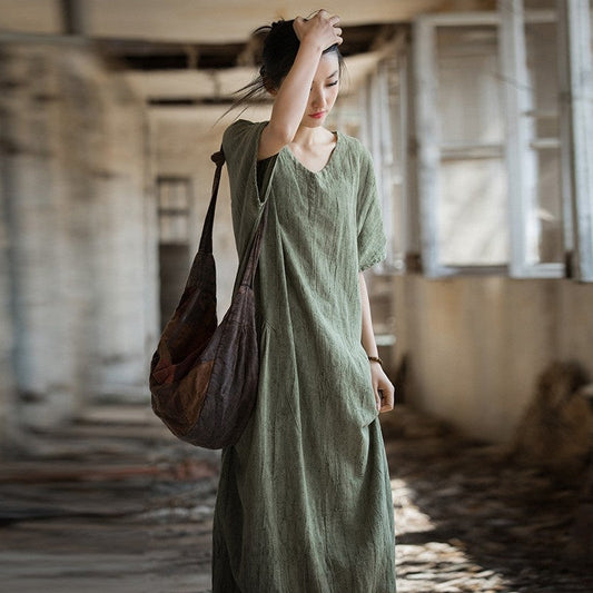 Simple Loose-Fit Monochrome Tie-Dye Dress