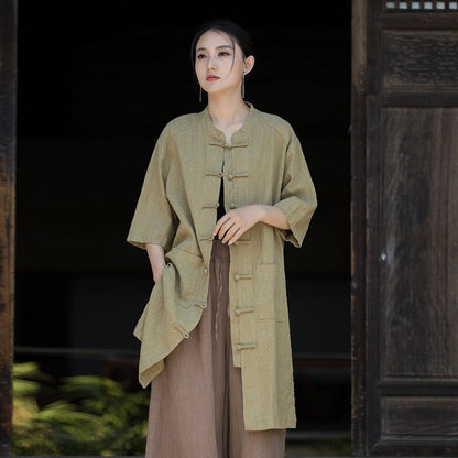 Shirt With Chinese-Style Stand Collar And Frog Button