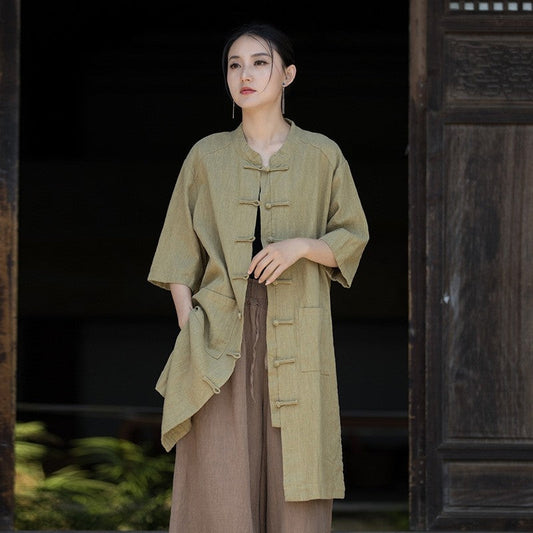 Shirt With Chinese-Style Stand Collar And Frog Button