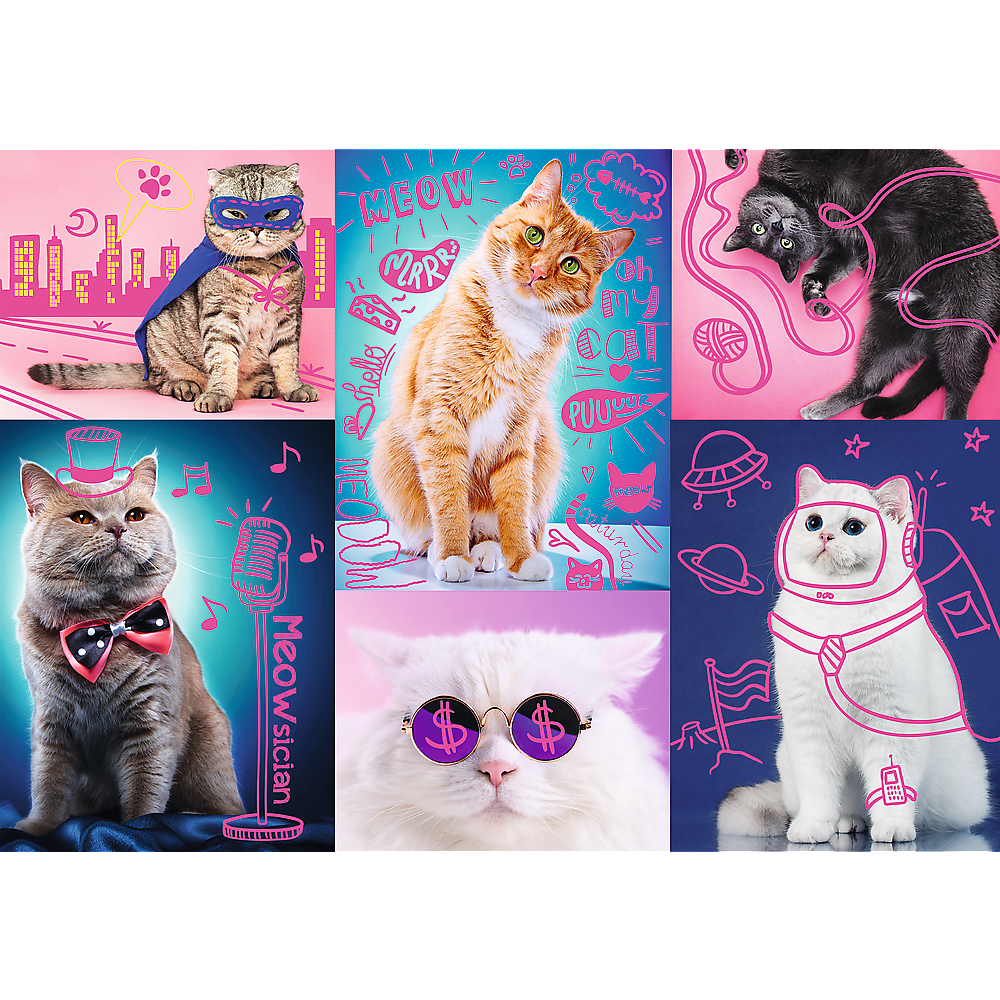 1000 Piece Jigsaw Puzzles, Super Cats, Neon Line, Adult Puzzles, Trefl 10581