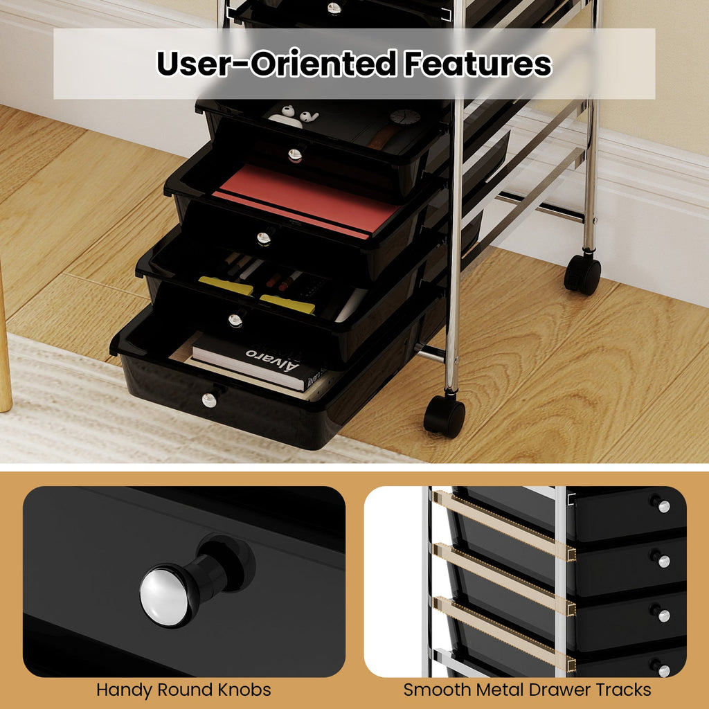10-Drawer Rolling Storage Cart with Metal Frame and Lockable Universal Wheels