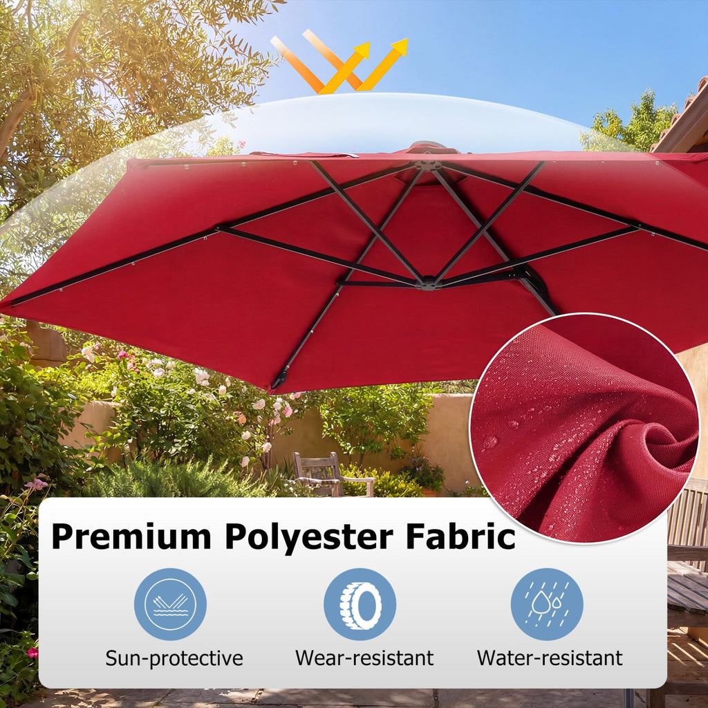 10 Feet Patio Cantilever Umbrella with Solar LED Lights