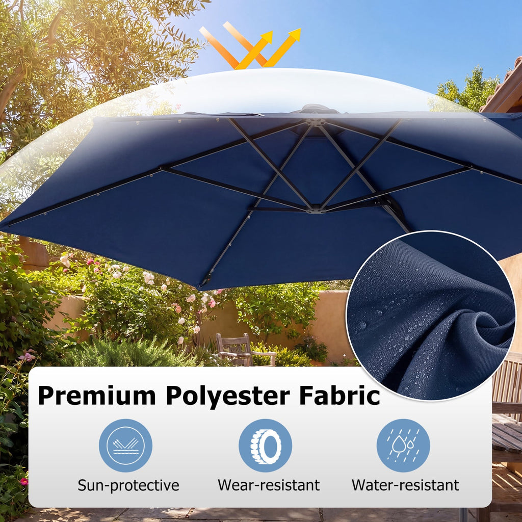 10 Feet Patio Cantilever Umbrella with Solar LED Lights