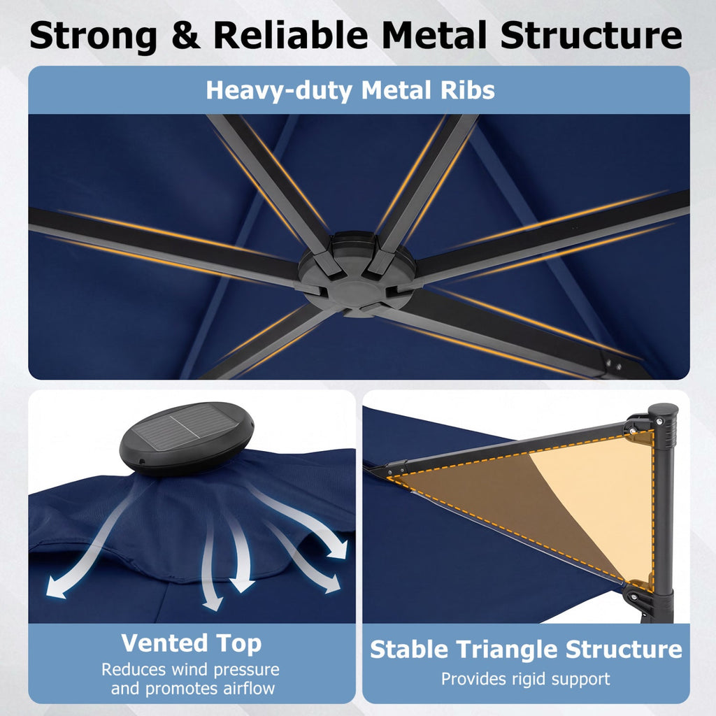 10 Feet Patio Cantilever Umbrella with Solar LED Lights