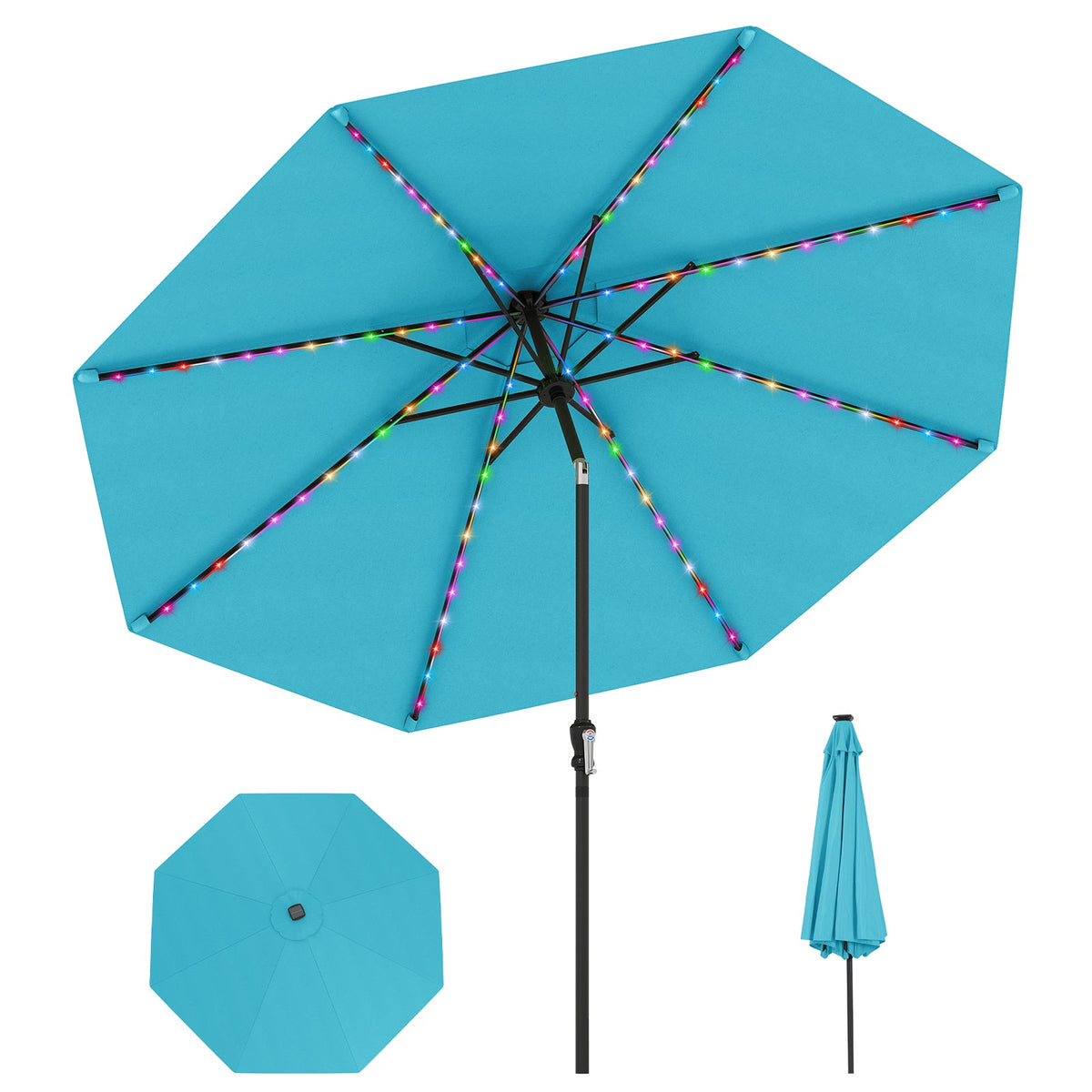 10 Feet Solar Patio Umbrella with 96 Multi-Colored Flowing LED Lights and Tilt Adjustment