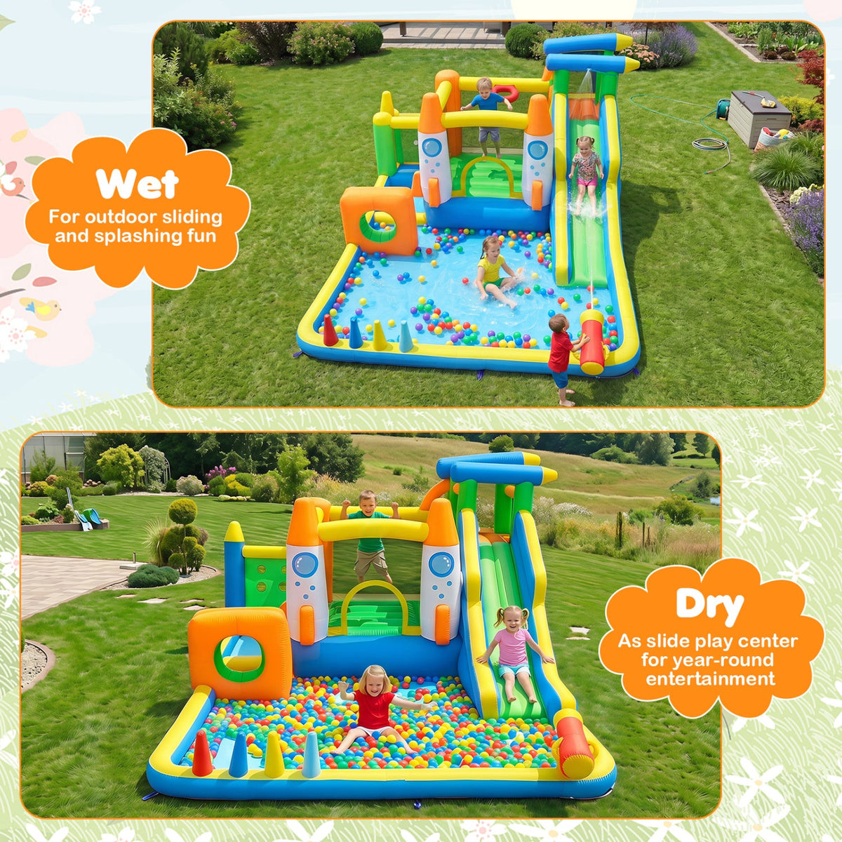 10-in-1 Inflatable Bounce House with Water Slide and Ball Pit