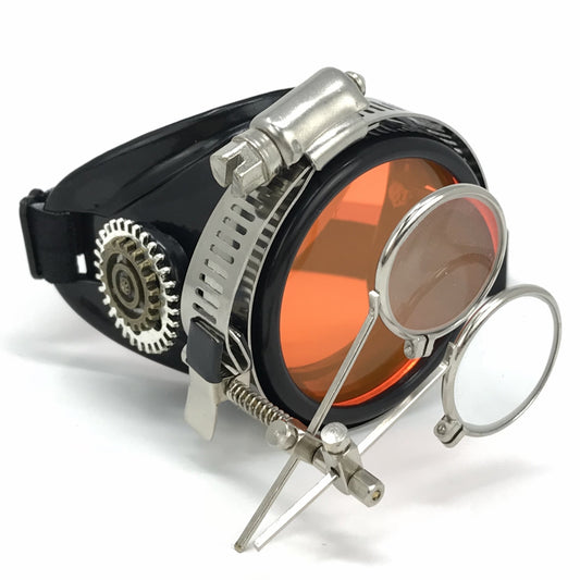 Mad Scientist - Steampunk Monocle with Magnifying Loupe – Victorian Eyepatch - neon pink, orange, green lenses