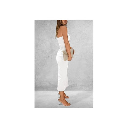 Solid Color Strapless Tube Side Slit Skinny Long Evening Dress