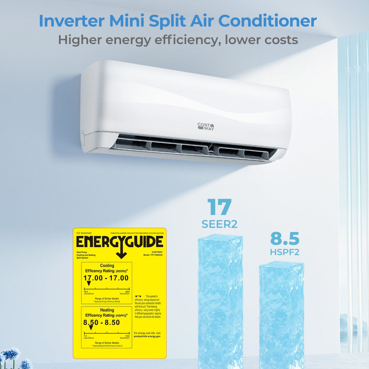 12000 BTU 17 SEER2 208-230V Mini Split Air Conditioner with Heat Pump
