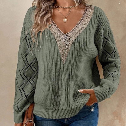 Loose Fit V-Neck Solid Color Knit Sweater