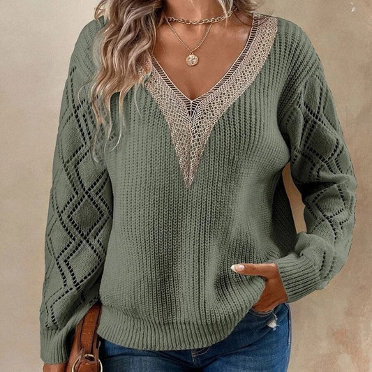 Loose Fit V-Neck Solid Color Knit Sweater