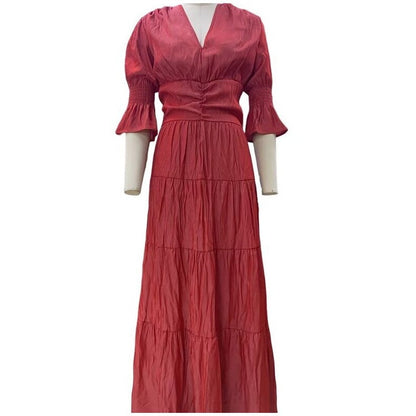 Chic Solid V-Neck Long Sleeve Midi Dress