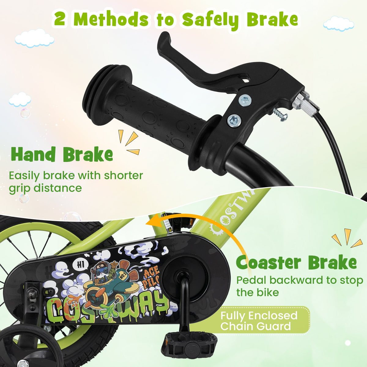 14 Inch Kids Bike Adjustable with Detachable Training Wheels for 3-5 Years Old-14 inches