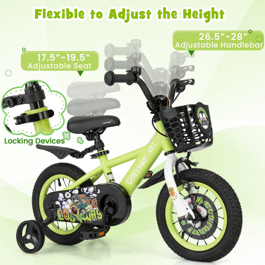 14 Inch Kids Bike Adjustable with Detachable Training Wheels for 3-5 Years Old-14 inches