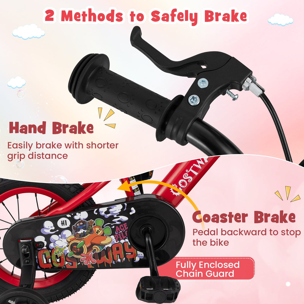 14 Inch Kids Bike Adjustable with Storage Basket and Double Brake for 3-5 Years Old-14 inches