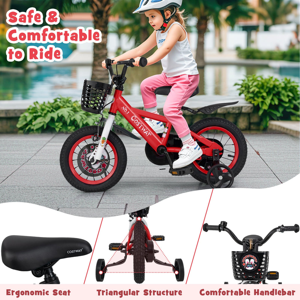 14 Inch Kids Bike Adjustable with Storage Basket and Double Brake for 3-5 Years Old-14 inches
