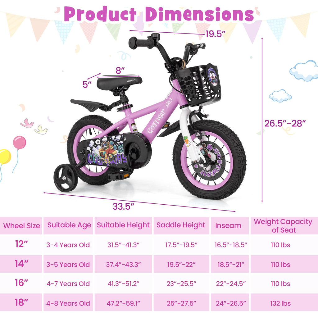 14 Inch Kids Bike for 3-5 Years Old Sport Bicycle with Adjustable Handlebar and Saddle-14 inches