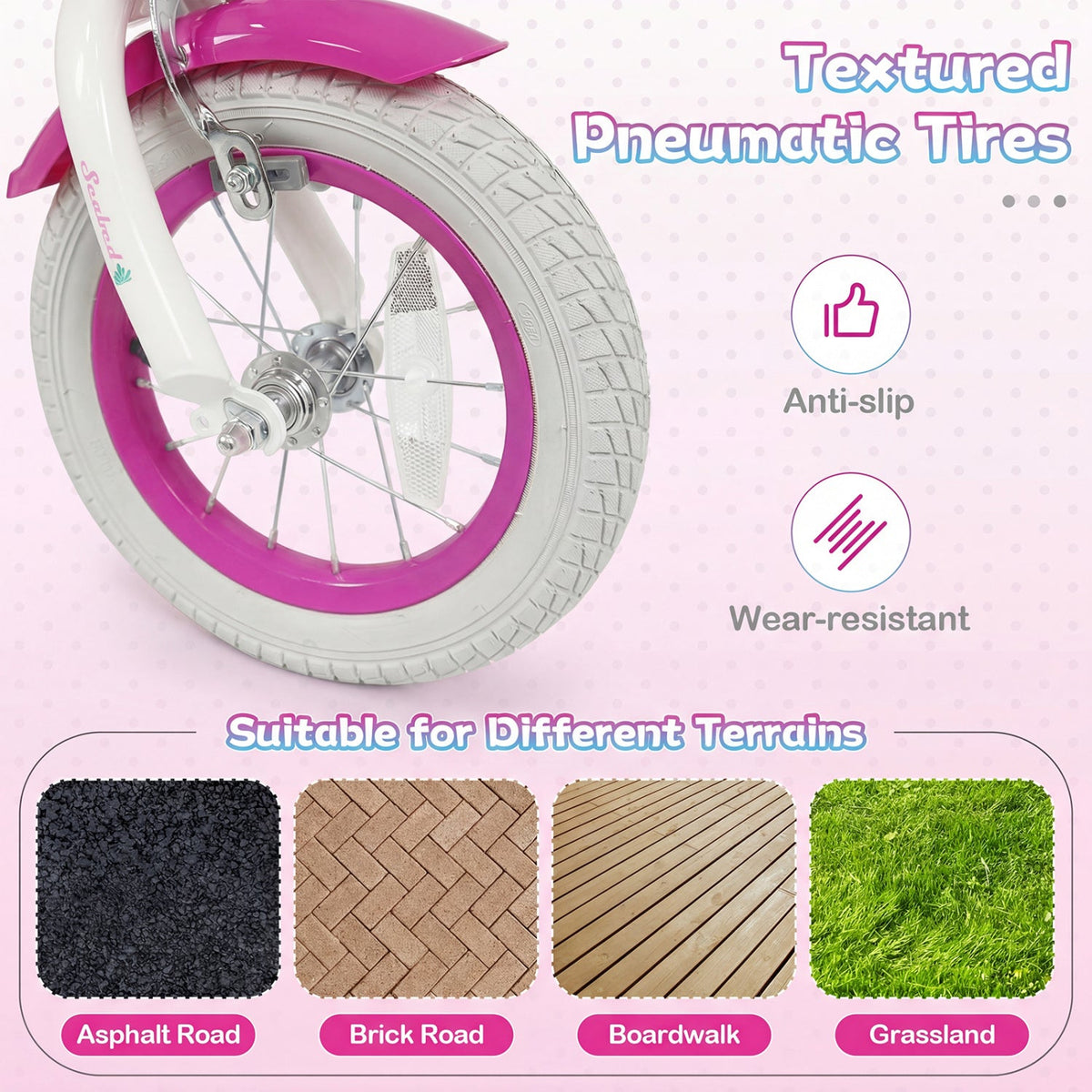 Kids Bike 18-Inch with Training Wheels and Basket Rose Red