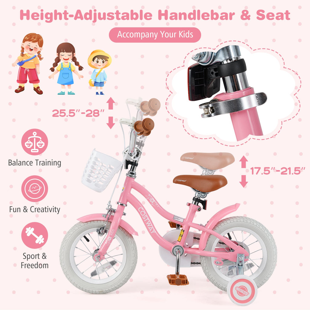 14 Inch Kids Bike with Training Wheels and Basket for Boys Girls 3-5 Years Old-14 inches