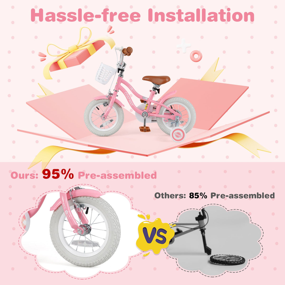 14 Inch Kids Bike with Training Wheels and Basket for Boys Girls 3-5 Years Old-14 inches