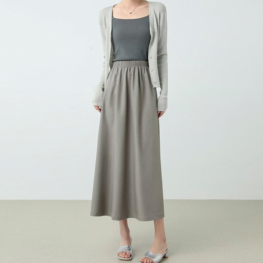 Solid Color Elastic Waist A-Line Skirt with Flared Hem