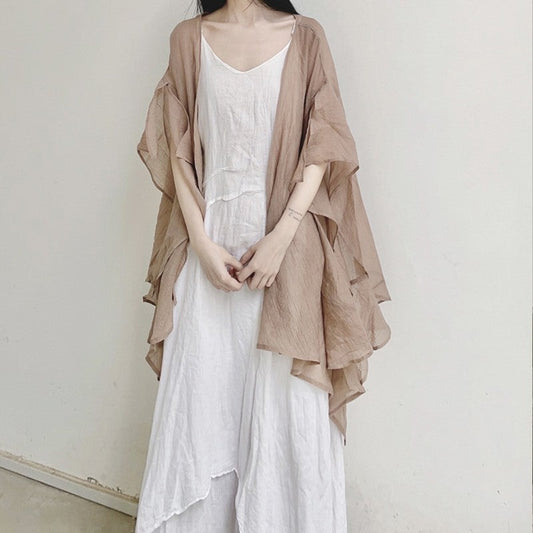 Sheer Half Sleeve Loose Fit Casual Cardigan in Solid Color