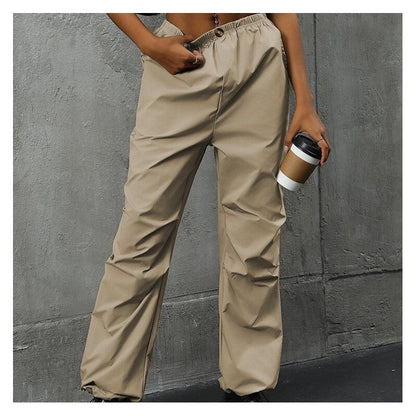 Solid Color High-Waisted Straight Leg Casual Pants
