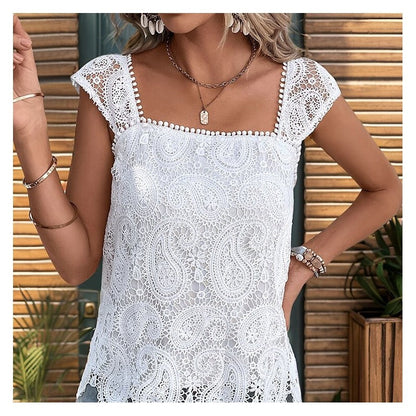 Sleeveless Lace Patchwork Square Neck Top
