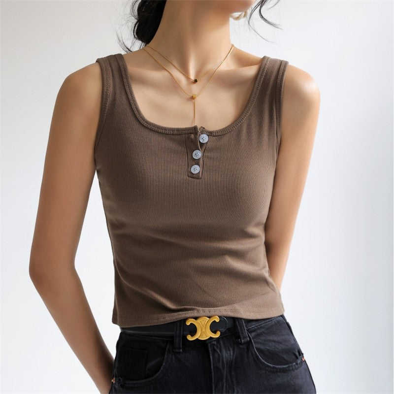 Solid Color Sleeveless U-Neck High Stretch Slim Fit Vest