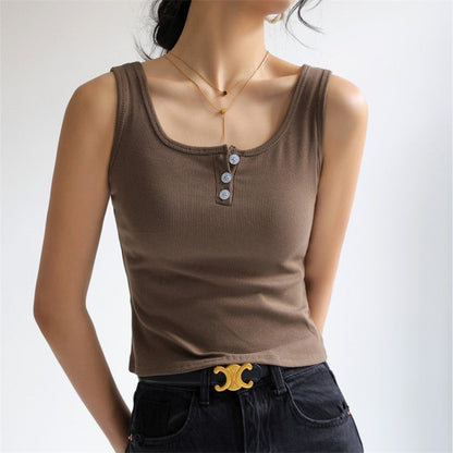 Solid Color Sleeveless U-Neck High Stretch Slim Fit Vest