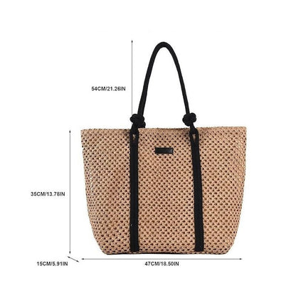 Single Shoulder Beach Bag with Stylish Solid Color Straw Weave
