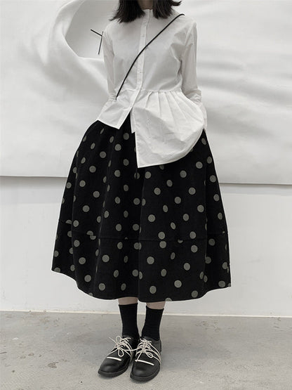 High Waisted Loose Elastics Polka-Dot Printed Split-Joint Skirts