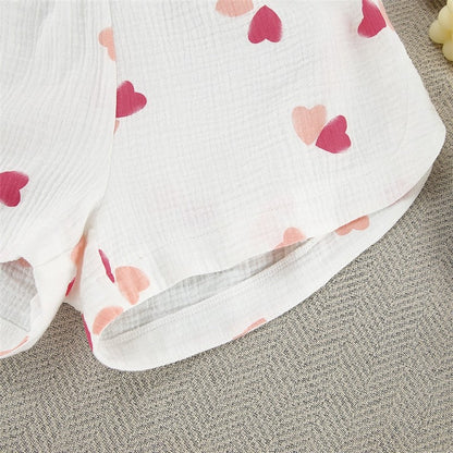 Heart Print Long Sleeve Shorts Pajama Set