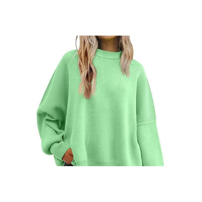 Sure! Here is an optimized title for your clothing product:

"Cozy Batwing Sleeve Knit Sweater with Side Sl